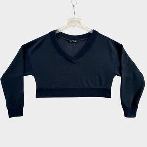 Abercrombie & Fitch V Neck Sweatshirt Womens Small Cropped Blue Distressed Look